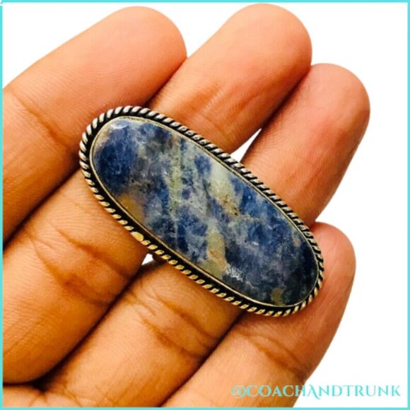 100% ARTISAN Natural Sodalite Oval Silver Ring Size 7.25 - Picture 3 of 9